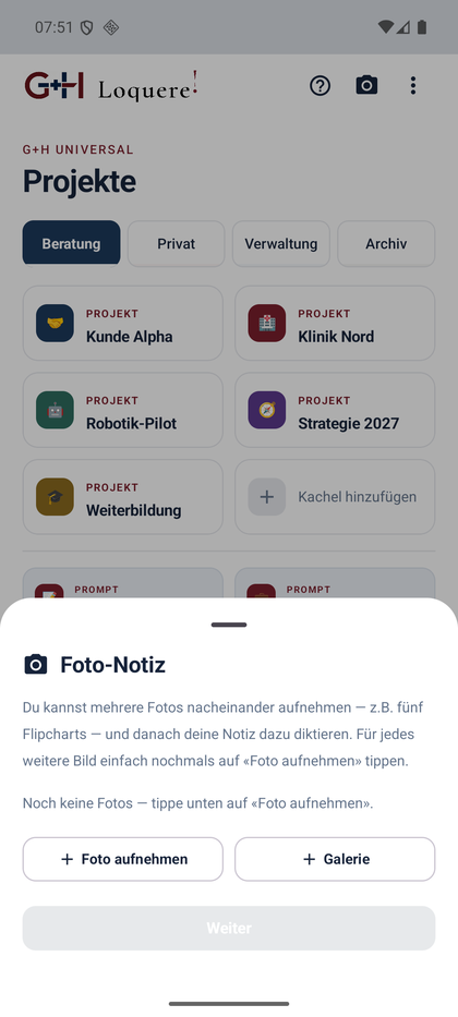 Foto-Notiz: mehrere Fotos aufnehmen und dazu diktieren